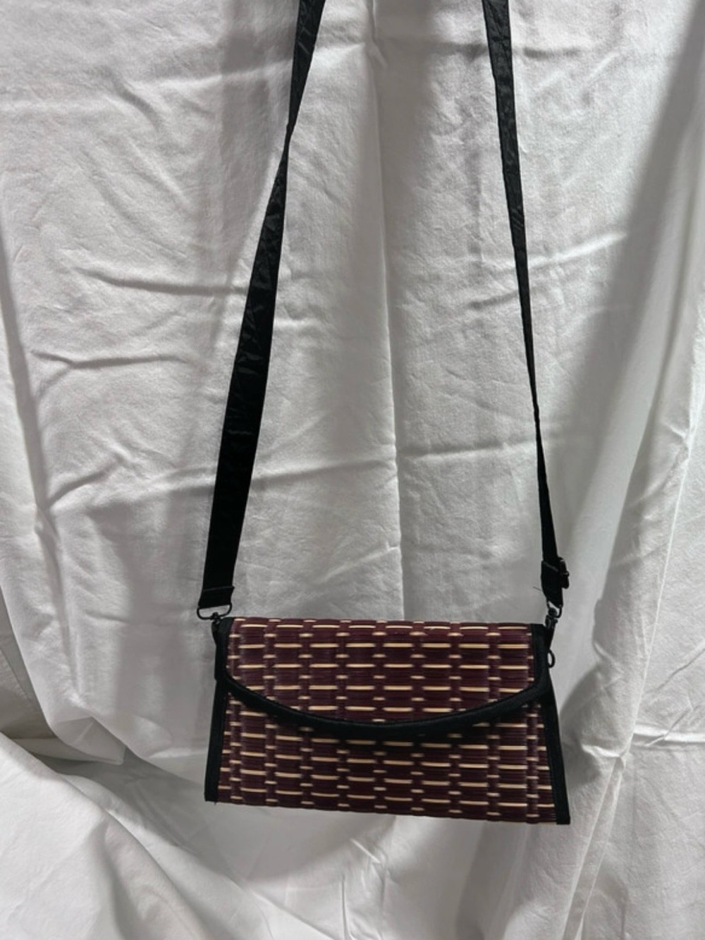Baskets of Cambodia Woven Black and tan  Crossbody Bag with Black Strap